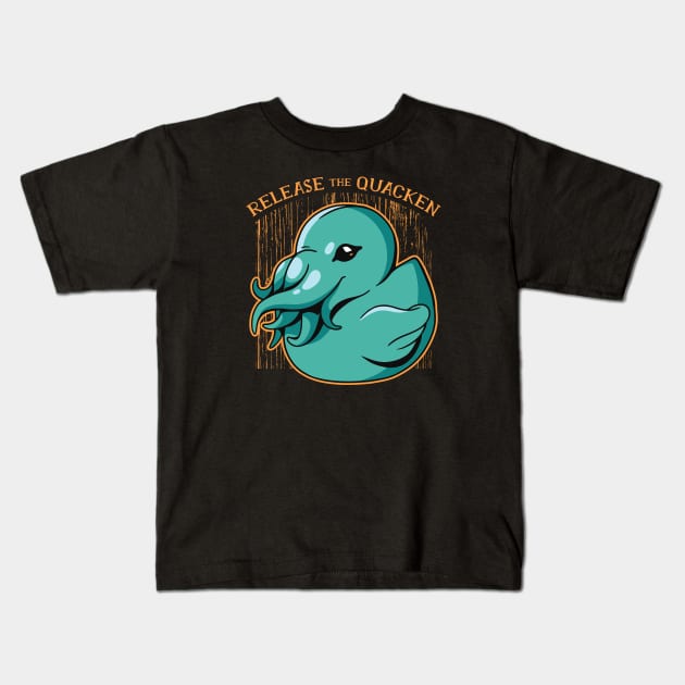 Release the Quacken // Funny Rubber Duck Kraken Kids T-Shirt by SLAG_Creative